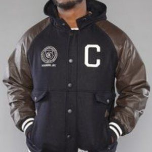 Crooks & Castles Navy Letterman Scoundrel Jacket Sz XL (100% genuine leather)